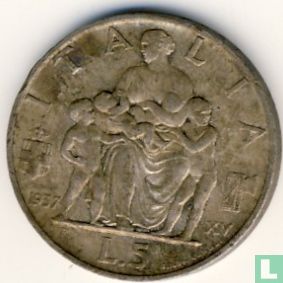 Italie 5 lire 1937 - Image 1