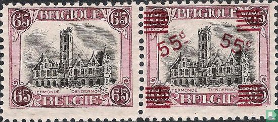 City Hall of Dendermonde, with and without overprint