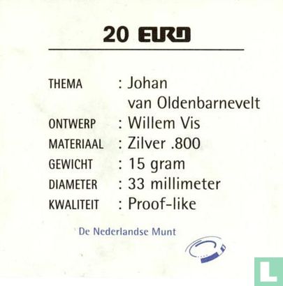 Nederland 20 Euro 1997 "Johan van Oldenbarnevelt" - Afbeelding 3