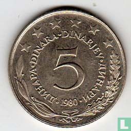 Joegoslavië 5 dinara 1980 - Afbeelding 1