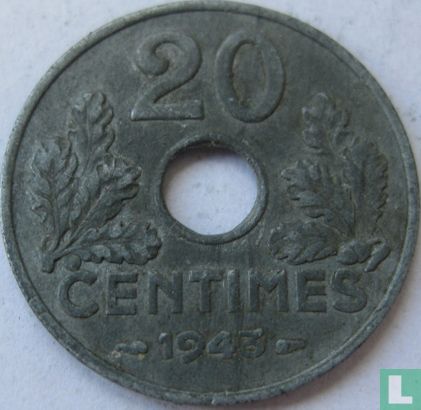 Frankrijk 20 centimes 1943 (3.5 g) - Afbeelding 1