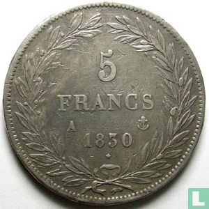 France 5 francs 1830 (Louis Philippe I - Texte incus - A) - Image 1