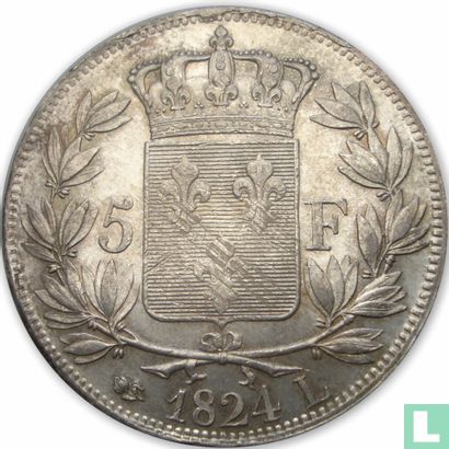 Frankrijk 5 francs 1824 (L) - Afbeelding 1