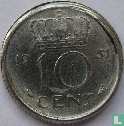 Nederland 10 cent 1951 (misslag)  - Afbeelding 1