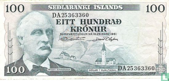IJsland 100 Kronur (G. Hjartarson & D. Olafsson) - Afbeelding 1