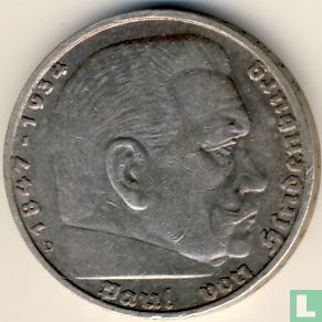 German Empire 5 reichsmark 1936 (with swastika - D) - Image 2