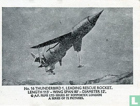 Thunderbird 1. Leading rescue rocket.Length 115' - wing span 80' - diameter 12'. - Afbeelding 1