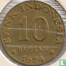 Indonesia 10 rupiah 1974 "FAO - National Saving Program" - Image 1