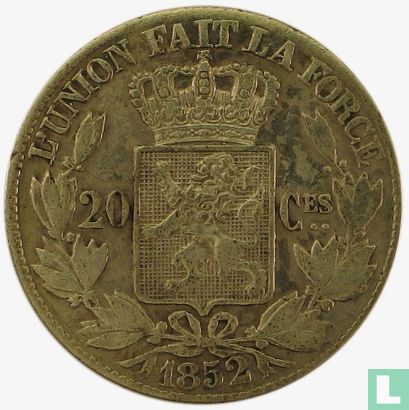 België 20 centimes 1852 (L W) - Afbeelding 1