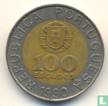 Portugal 100 escudos 1990 (5 vlakken op rand) - Afbeelding 1