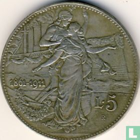 Italien 5 Lire 1911 "50th anniversary Kingdom of Italy" - Bild 1