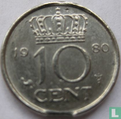 Pays-Bas 10 cent 1980 (fauté) - Image 1