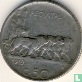 Italien 50 Centesimi 1919 (gerippten Rand) - Bild 1