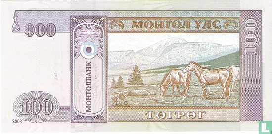 Mongolië 100 Tugrik 2008 - Afbeelding 2