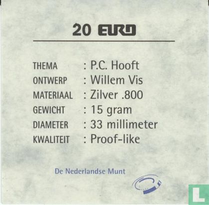 Nederland 20 Euro 1997 "P.C. Hooft" - Bild 3