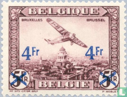 Fokker F.VII over cities, with overprint