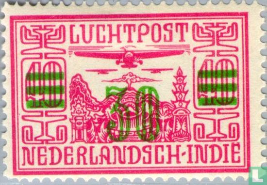 Airplane over landscape with overprint