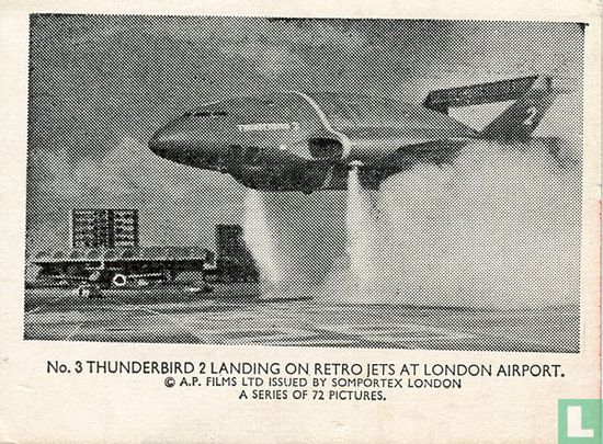 Thunderbird 2 landing on retro jets at London Aiport. - Image 1