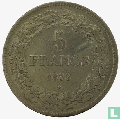 Belgique 5 francs 1833 - Image 1