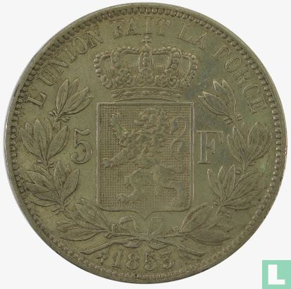Belgique 5 francs 1853 - Image 1