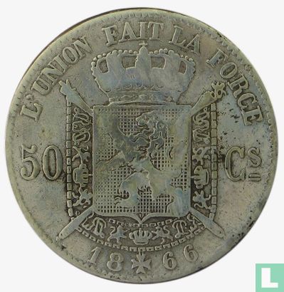 België 50 centimes 1866 - Afbeelding 1