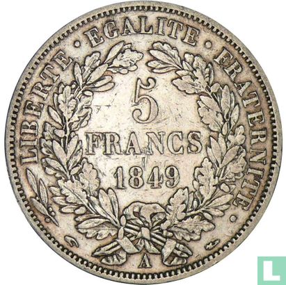 France 5 francs 1849 (Ceres - A - hand and dog's head) - Image 1