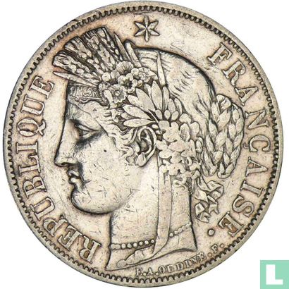 France 5 francs 1849 (Ceres - A - hand and dog's head) - Image 2