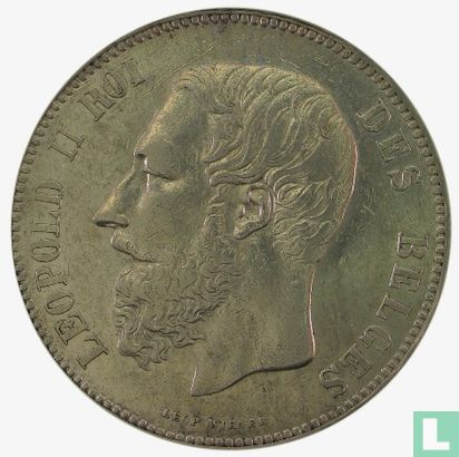 Belgien 5 Franc 1866 (kleiner Kopf - mit Punkt nach F) - Bild 2