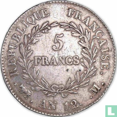 France 5 francs AN 12 (M - BONAPARTE PREMIER CONSUL) - Image 1