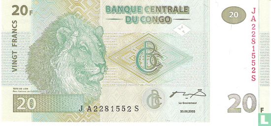 Congo 20 Francs (HdM) - Afbeelding 1