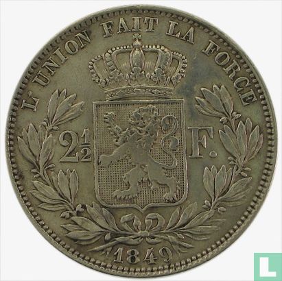 België 2½ francs 1849 (groot hoofd) - Afbeelding 1