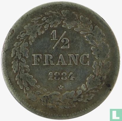 Belgien ½ Franc 1834 (lange horizontale Linie von 4) - Bild 1