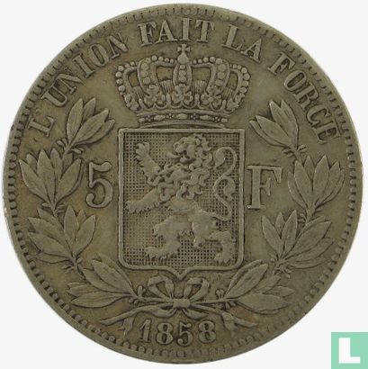Belgique 5 francs 1858 - Image 1