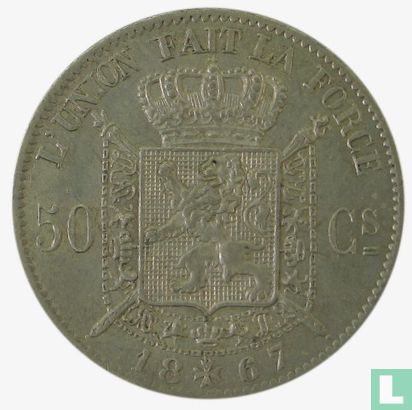 België 50 centimes 1867 - Afbeelding 1