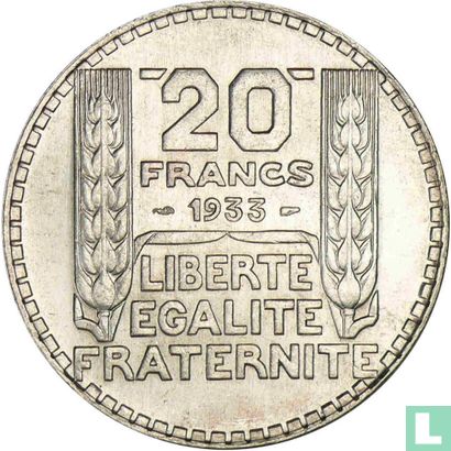 Frankrijk 20 francs 1933 (lange laurierbladeren) - Afbeelding 1