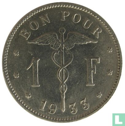Belgique 1 franc 1933 (FRA) - Image 1