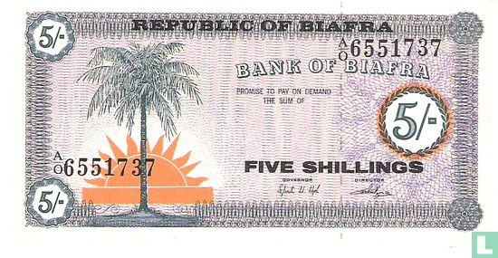 Biafra 5 Shillings (avec rayons de soleil) - Image 1