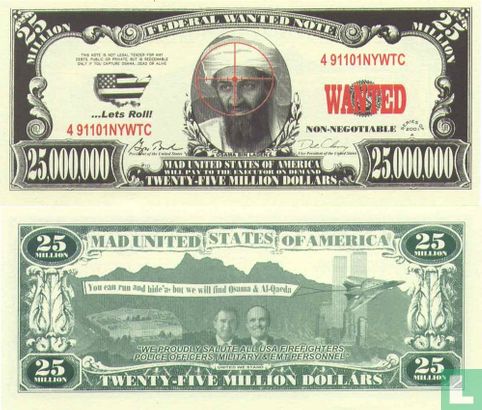 FEDERAL WANTED NOTE - OSAMA (met vizier)