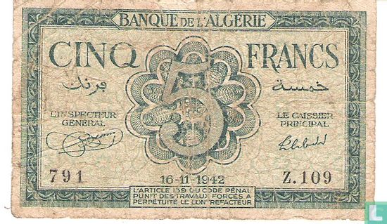 Algerije 5 Francs  - Afbeelding 2
