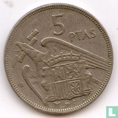 Spain 5 pesetas 1957 (60) - Image 1