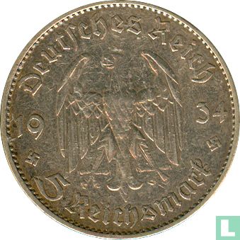 Empire allemand 5 reichsmark 1934 (F - type 2) "First anniversary of Nazi Rule" - Image 1