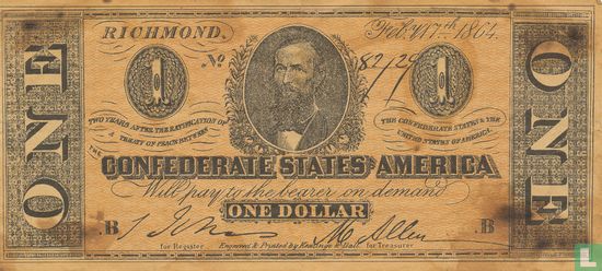 Confederate States 1 Dollar - Image 1