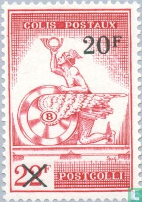 Mercury with winged wheel, with overprint