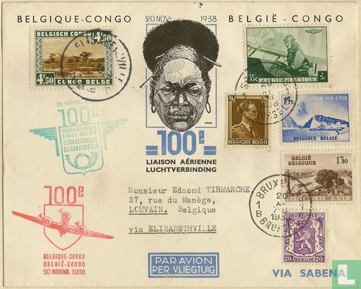 Briefkaart - 100ste luchtverbinding België-Congo