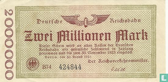 Berlin (Reichsbahn) 2 Millionen Mark 1923 - Bild 1