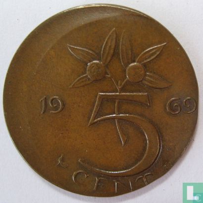 Pays-Bas 5 cent 1969 (coq - fauté) - Image 1