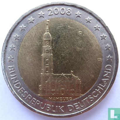 Duitsland 2 euro 2008 (F - misslag) "St. Michaelis Church Hamburg" - Afbeelding 1