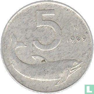 Italië 5 lire 1969 (normale 1) - Afbeelding 1
