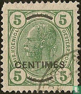 timbres autrichiens de 1904 avec l'impression de «centimes»