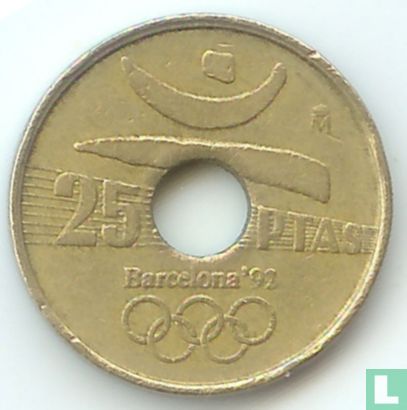Espagne 25 pesetas 1991 "1992 Summer Olympics in Barcelona - discus throw" - Image 2